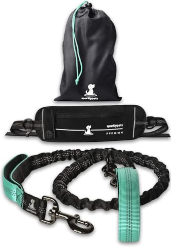 SparklyPets Hands Free Dog Leash for Medium and Large Breeds – Professional Harness with Reflective Stitches for Training, Walking, Jogging and Running Your Pet (Premium Teal, for 1 Dog) - color: Premium Teal, size: 1 dog M/L