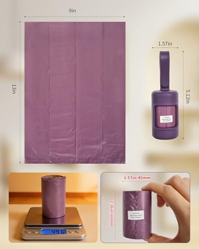 Funtin Dog Poop Bags, 60ct Unscented 13"x9" Leak Proof 1.8mil Extra Thick Strong Waste Bag Refill Rolls with Dispenser (Pruple & 60-Bags) - color: Pruple & 60-Bags