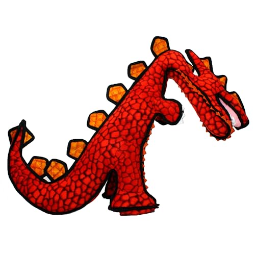 TUFFY - World's Tuffest Soft Dog Toy - Dinosaur Destructosaurus - Multiple Layers. Made Durable, Strong & Tough. Interactive Play (Tug, Toss & Fetch). Machine Washable & Floats - color: Red Destructosaurus Dinosaur