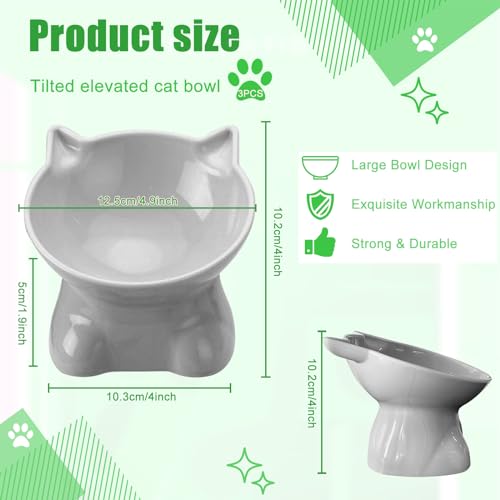 3PCS Elevated Cat Bowls, 15° Tilted Raised Cat Food Bowl Anti-Vomiting, Raised Cat Food and Water Bowl Set for Protecting Pet's Spine, Shallow Cat Food Dish Whisker Friendly - color: Cute Style
