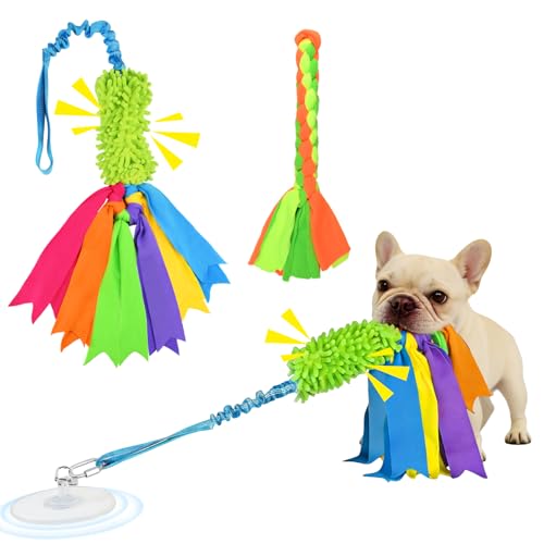 Suction Cup Dog Toys for Small Medium Dogs, Tug of War Rope Toy for Puppy Teething, Interactive Enrichment that Sticks to Floor for Indoor Play (2 Colorful Ropes) - color: Green