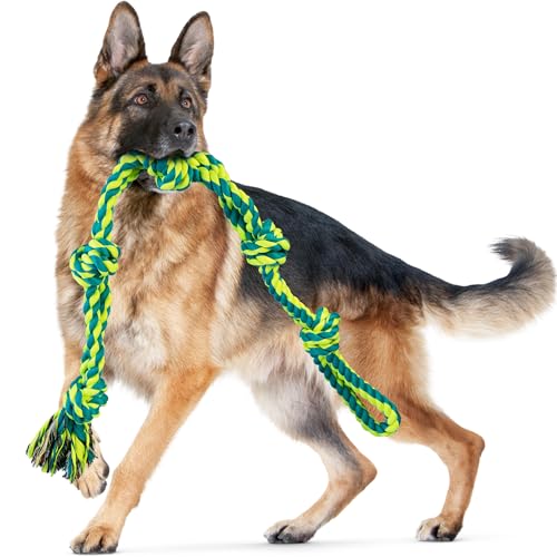 SHARLOVY Dog Toys for Large Dogs and Aggressive Chewers, Indestructible XL Durable Dog Toy,5-Knot Rope Tug,Heavy Duty Chew Sturdy Cotton Knot Rope Toy for Large Breed Dogs - color: 1 Pack, size: Large