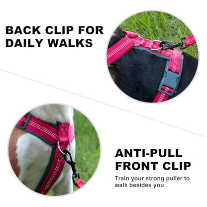 Plutus Pet No Pull Dog Harness, Adjustable Nylon Harness with Soft Padding, Reflective and Heavy Duty Dog Harness for Small, Medium, Large Dogs(Hot Pink, L) - color: Hot Pink, size: L