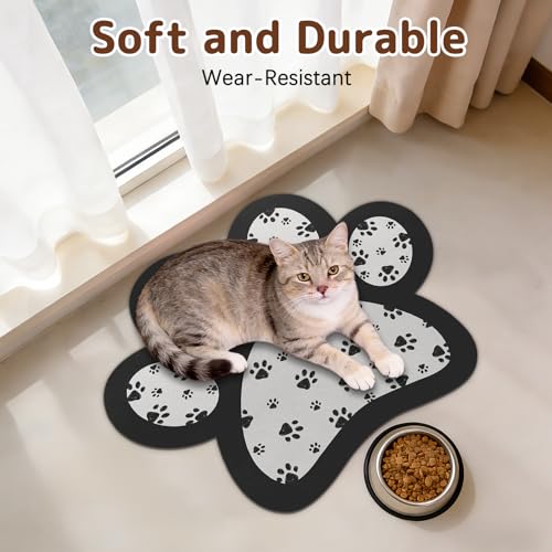 Dog Food Mat for Bowls, Absorbent Quick Dry Dog Cat Mats for Food and Water, Non-Slip Backing Pet Mat Pet Supplies - Black 15.74 inch - color: Paw2