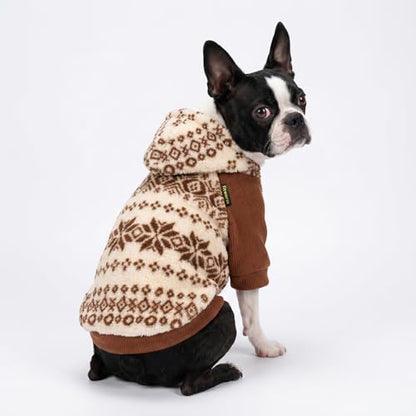 Fitwarm Snowflake Dog Fleece Hoodie, Thermal Winter Clothes for Small Dogs Boy Girl, Fuzzy Pet Cold Weather Coat, Brown, Beige, Medium - color: Brown, size: Medium