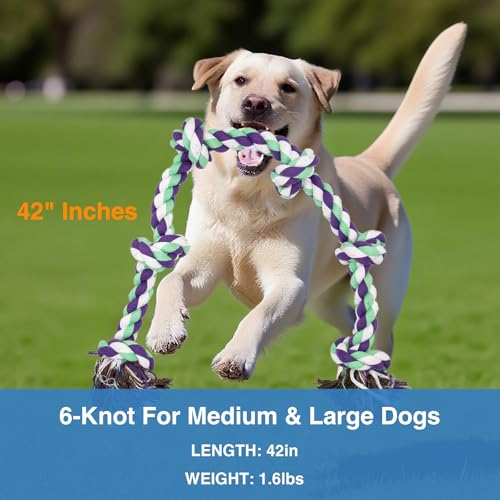 Dog Rope Toy for Large Dogs, 42 Inch, 6 Knot XL | Aggressive Chewers, Heavy Duty Indestructible, Tug of War, Big Giant & Medium Breeds, Strong Tough Durable Cotton