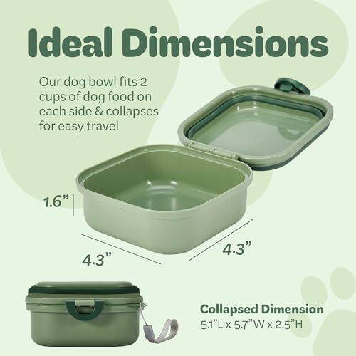 Collapsible Dog Water Bowl 30oz, 2 in 1 Portable Travel Dog Food Bowl with Lid, Easy Carry Loop Handle, Foldable Dog and Cat Food Bowl, Perfect for Traveling, Walking, Hiking (Green)