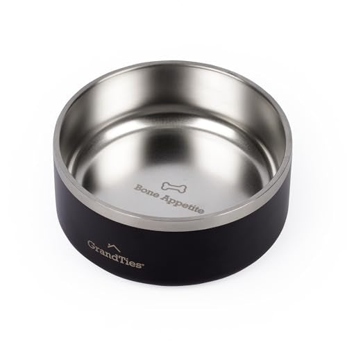 GrandTies Stainless Steel Engraved Pet Bowl | Reusable BPA-Free Insulated Pet Bowls | Large Heavy Duty Non Skid Spill Proof Dog Bowl | Outdoor Dog Water Bowl (18oz, Midnight Black) - color: Midnight Black, size: 18oz