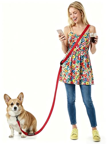 Hands Free Dog Leash, 5.9-8.2ft Multifunctional Crossbody Rope with Explosion-Proof Handle and Adjustable Training Hands Free Leash for Medium Dog Walking Running Hiking Travel Red - color: Red