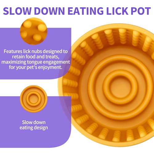 Anxiety Relief Slow Feeder Dog Lick Mat Treat Dispenser, Non-Slip Licking Bowl - Dog Enrichment Toys for Small, Medium & Large Breeds, BPA Free Silicone (Yellow, M-L) - color: Yellow, size: M-L
