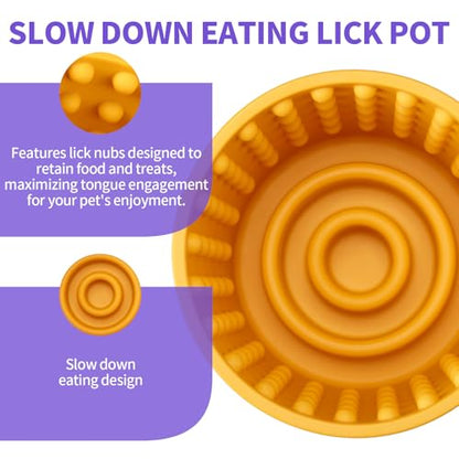 Anxiety Relief Slow Feeder Dog Lick Mat Treat Dispenser, Non-Slip Licking Bowl - Dog Enrichment Toys for Small, Medium & Large Breeds, BPA Free Silicone (Yellow, M-L) - color: Yellow, size: M-L
