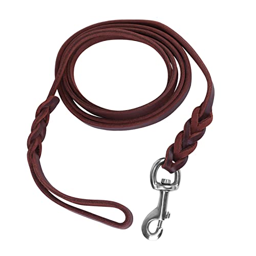 SUNGOOYUE Dog Lead Leash Leather Training Safety Rope 1.6m Padded Handle Lobster Clasp for Walking Running Hiking Medium Dogs (The Material Length is 2 Meters and the net Length) - size: The material length is 2 meters and the net length