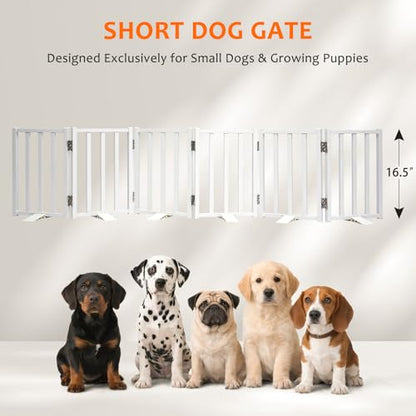 Snagle Paw Short Dog Gate,16.5" Tall Freestanding Metal Dog Gate Only for Small Dogs with Support Feet Easily Step Over,Up to 72" Wide Puppy Gate Indoor for Stairs,Doorways(White,6 Panel) - size: White-6 Panels 16.5"H*72"W