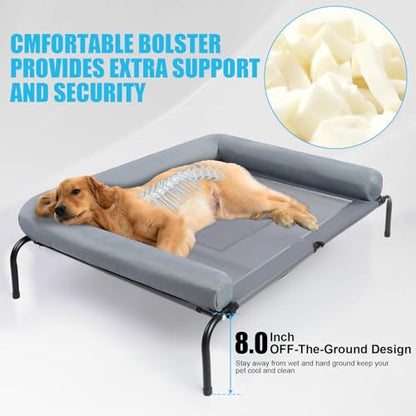 48'' Cooling Elevated Dog Bed with Pillow,Outdoor Indoor Raised Dogs Bed with Six Support Feet,Breathable Dog Cot Beds Teslin Medium Large Size Dogs,Dog Hammock Bed,Outside Pet Bed with 4 Ice Pack(L) - size: Large(48.0"L x 31.5"W x 8.0"Th)