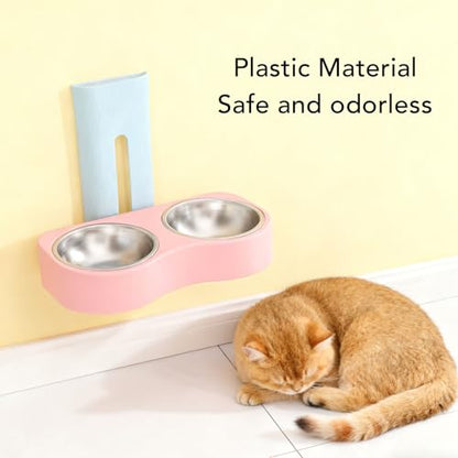 Wall Mounted Pet Bowl, Stainless Steel Pet Feeding Station with Adjustable Height Anti Tip Design, Wall Dish for Dog and Cat, Mounted Elevated Feeder (Blue Pink) - color: Blue Pink