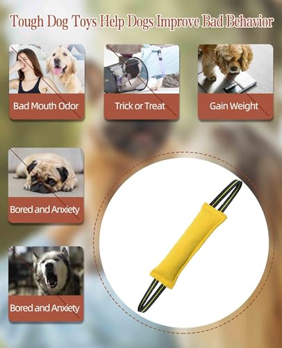 Clysoru Tug Toy for Dogs Tug of War Dog Toy with 2 Strong Red Band Handles Lasting Training Equipment Puppy to Large Dogs Interactive Toy Best for Tug of War Pull Indestructible Rope Toys (Yellow) - color: yellow