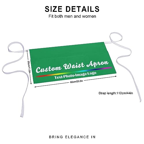 sophiehome Custom Waist Apron with Pockets Add Photo Logo Name Personalized Waiter Server Short Aprons for Kitchen - color: Irish Green