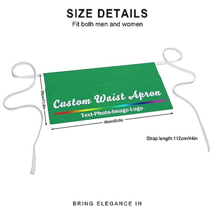 sophiehome Custom Waist Apron with Pockets Add Photo Logo Name Personalized Waiter Server Short Aprons for Kitchen - color: Irish Green
