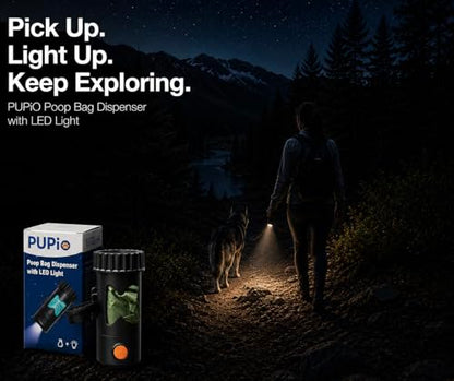 Poop Bag Holder With LED Flashlight USB-C Rechargeable No Batteries Needed Unique Retracting Function Compact Durable Lightweight Includes 15 bags and Charging Cable
