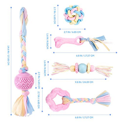 Dog Chew Toys , Teething Cotton Rope Toys for Puppy and Small Dog，Interactive Toys for Medium and Large dog - color: pink