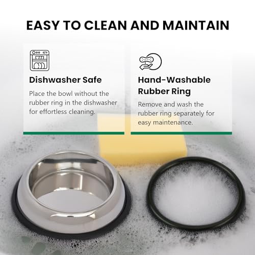 Iconic Pet 3 Cup/24 Oz Heavy Weight Non-Skid Stainless Steel High Back Pet Food/Water Bowls with Removable Anti Skid Rubber Ring - Dog/Cat Feeding Bowl in Unique Design, Dishwasher Safe - size: 3 Cup/24 oz.