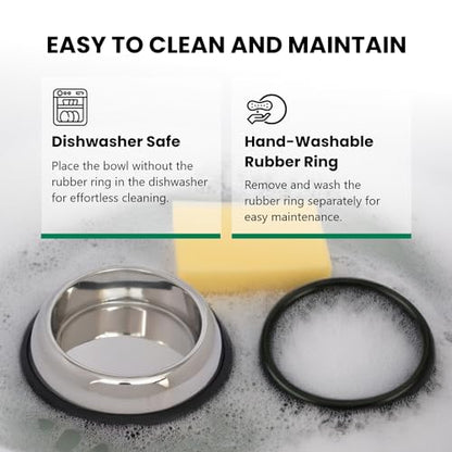 Iconic Pet 3 Cup/24 Oz Heavy Weight Non-Skid Stainless Steel High Back Pet Food/Water Bowls with Removable Anti Skid Rubber Ring - Dog/Cat Feeding Bowl in Unique Design, Dishwasher Safe - size: 3 Cup/24 oz.