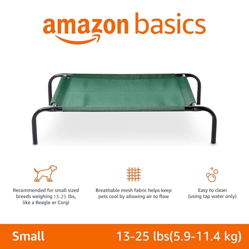 Amazon Basics Cooling Breathable Elevated Dog Bed with Metal Frame for Small Dogs, 36" x 22" x 7.5", Green - color: Green, size: Small