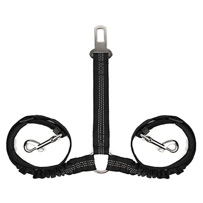 SlowTon Dog Seat Belt, Double Dog Seatbelt Adjustable Vehicle Safety Leash with Elastic Bungee Buffer, Reflective No Tangle Y Shape Two Dog Harness Seat Belt Splitter for Pets Car Trip (Black, M) - color: A.Black, size: 2 Medium in 1