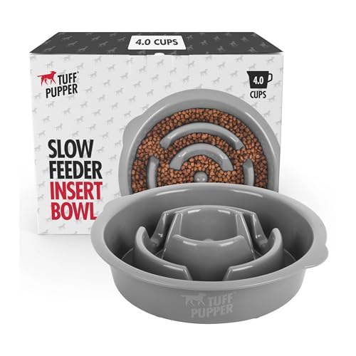 Tuff Pupper Slow Feeder Insert Bowl | Puzzle Maze Slows Down Eating | Elevated Feeder Tray Bowls | Standalone Dog Bowl | Pet Bowls Insert | Easy Clean Dishwasher Safe (4 Cups - Fits 8.9-9.3 Inch Hole) - size: 4 Cup - 8.9-9.3 Inch Feeder Holes