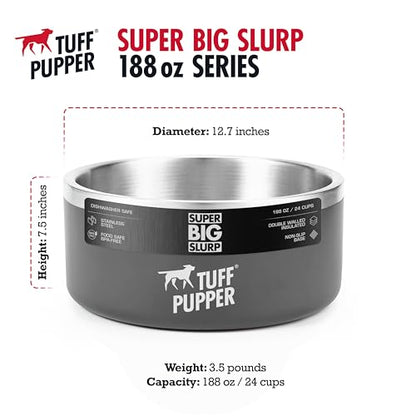 Tuff Pupper Heavy Duty Insulated Dog Bowl | Double Wall Stainless Steel Dog Food Dish | Non-Slip Spill Proof Dishwasher Safe Cat Bowl | Water Dish for Feeding Large Medium Small Pets (188oz, Grey) - color: Cool Grey, size: 188oz