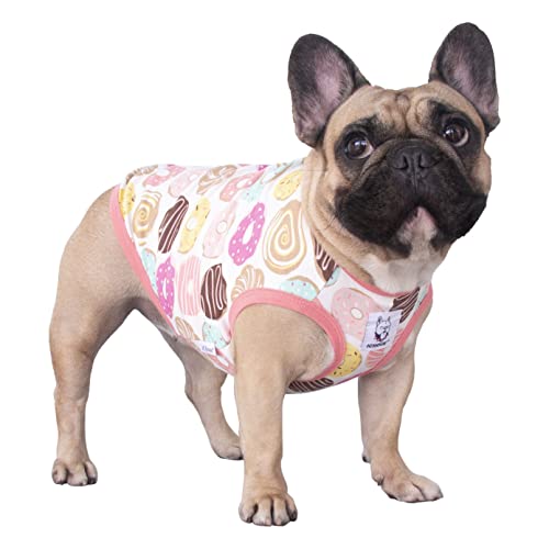 iChoue 100% Breathable Cotton French Bulldog Halloween Cartoon T Shirts Cute Clothes for Medium Dogs Vest Tank Tops Frenchie English Boston Terrier Pitbull Donuts - Large Plus - color: Print Donuts, size: Large Plus ( 35 - 45 lbs )