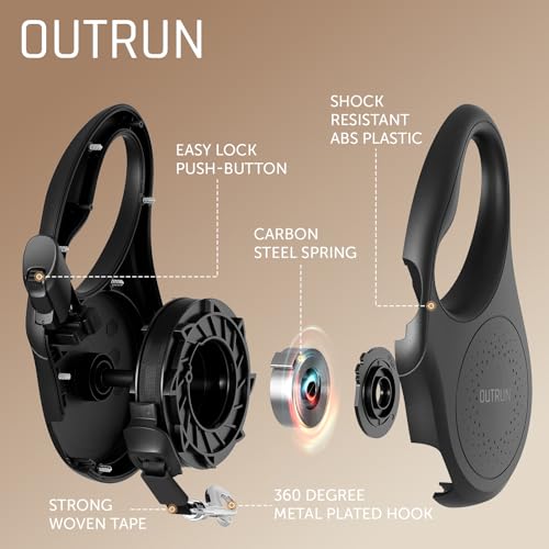 OUTRUN Retractable Dog Leash 26 FT Walking Leash up to 110 lb, Strong Nylon Tape No Tangle, Heavy Duty One-Handed Brake Lock, Black