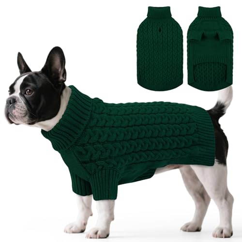 SAWMONG Dog Sweater, Dog Sweaters for Medium Dogs Girls Boys, Pullover Turtleneck Knitted Doggy Sweatshirt, Cold Weather Pet Clothes（Green, Medium - color: Green, size: Medium