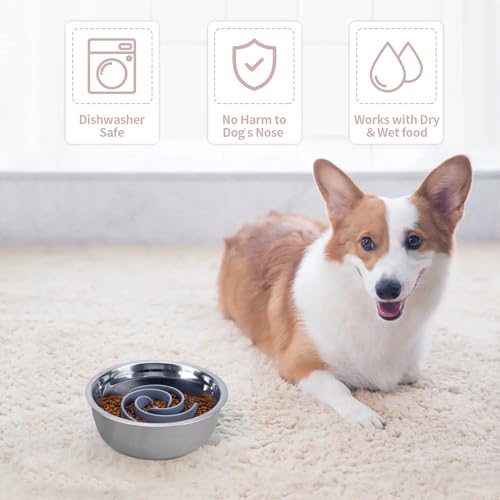 Slow Feeder Dog Bowls Insert, Bestalk Soft Silicone Slow Eating Feeder Insert with Suction Cups for Small, Medium and Large Dogs, Fit into Basic and Elevated Dog Bowls, Grey - color: Grey, size: S