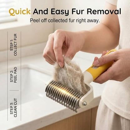 Pet Pro Grooming Tool, 2026 Upgraded Undercoat Rake with Spray Bottle, Ergonomic Dematting Brush for Long-Haired Dogs & Cats, Extra Wide Hair Shedding Comb for Home Pet Grooming (Yellow) - color: Yellow