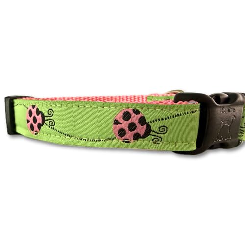 XS 9-13 Inch Dog Collar Ladybug Pattern 5/8 Inch Width Adjustable Puppy Collar Durable Nylon Small Dog Collar - size: Small 9-13"
