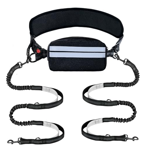 Hands Free Dog Leash for Running, Walking & Hiking - Durable Bungee Dog Leash with Reflective Thread & Adjustable Waist Belt, Heavy Duty for Medium Large Dogs - color: Black