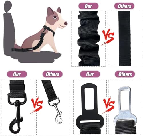 COOYOO Dog Seat Belt,Retractable Dog Car Harness Seat Belt for Car Adjustable Nylon Pet Safety Seat Belts Heavy Duty & Elastic Bungee Buffer - color: 09-Light Pink