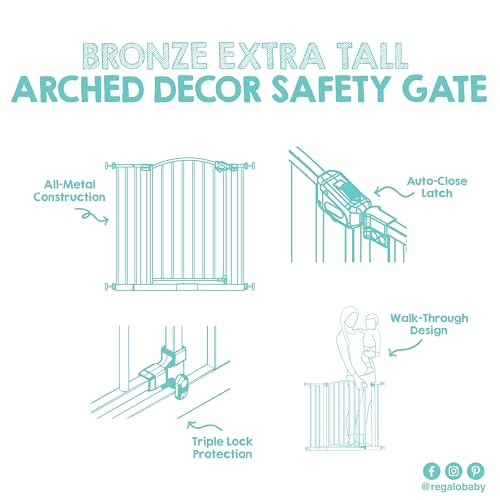 Regalo Easy Step Extra Tall Arched Décor Walk Thru Baby Gate, Includes 4-Inch Extension Kit, 4 Pack Pressure Mount Kit and 4 Pack Wall Mount Kit, Bronze, 36-Inches Tall (Pack of 1) - color: Black - 30-35"w X 36"h