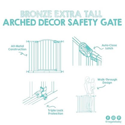 Regalo Easy Step Extra Tall Arched Décor Walk Thru Baby Gate, Includes 4-Inch Extension Kit, 4 Pack Pressure Mount Kit and 4 Pack Wall Mount Kit, Bronze, 36-Inches Tall (Pack of 1) - color: Black - 30-35"w X 36"h
