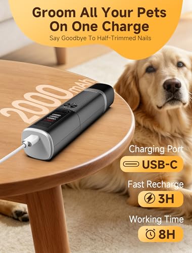 Dog Nail Grinder, Quiet Electric Dog Nail Trimmer with 2 LED Lights, 3-Speed Pet Nail Grinder for Dogs & Cats, Rechargeable 2000mAh Nail Grinder for Small Medium Large Dogs with Light, Black - color: Black