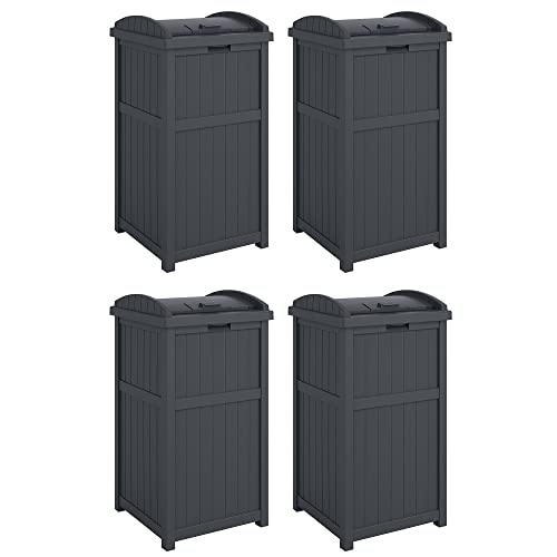 Suncast 4 Pack Outdoor Waste Bin Trash Hideaway Container with Latching Lid, 33 Gallon Capacity - color: Cyberspace, size: 4 Pack