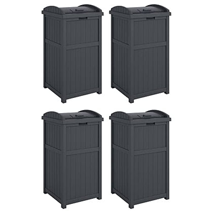 Suncast 4 Pack Outdoor Waste Bin Trash Hideaway Container with Latching Lid, 33 Gallon Capacity - color: Cyberspace, size: 4 Pack