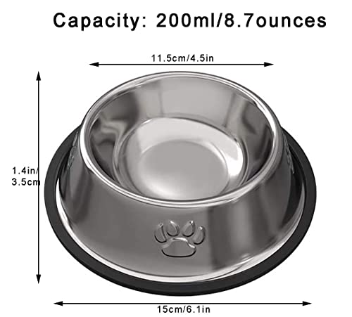 Stainless Steel Cat Bowl, 2 Pack Metal Dog Bowls for Food and Water, Non-Slip Pet Feeding Dish Bowl with Rubber Base for Indoor Cats Small Dogs - size: 6oz 2 pack