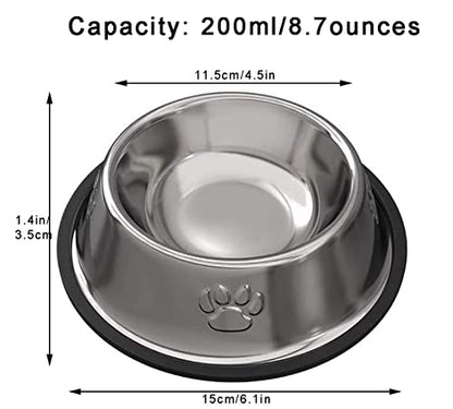 Stainless Steel Cat Bowl, 2 Pack Metal Dog Bowls for Food and Water, Non-Slip Pet Feeding Dish Bowl with Rubber Base for Indoor Cats Small Dogs - size: 6oz 2 pack