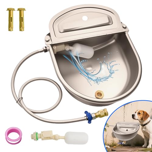 Automatic Dog Water Dispenser with Drain Hole & Drain Valve, Stainless Steel Auto Dog Water Bowl with 2 Float Valves, Hose Quick Connect Fitting, for Livestock, Chicken, Horse (3 Gallons) - size: 3 Gallons