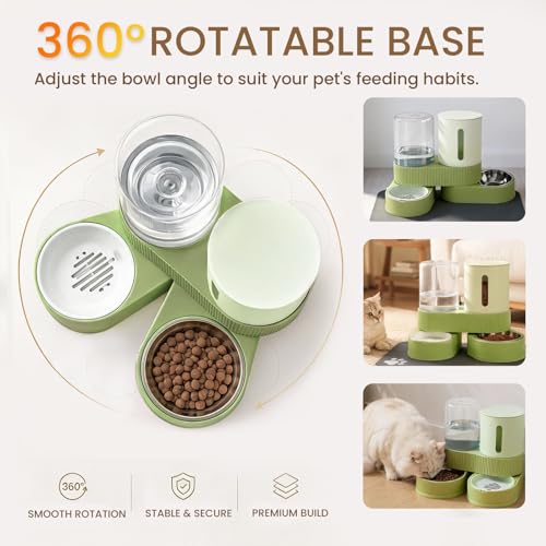 Gravity Cat Feeder 2 Pack Automatic Food Feeder and Water Dispenser Set Detachable Pet Bowl with Silicone Mat for Cats Small Medium Dogs, Large Capacity(Green) - color: Green-With mat