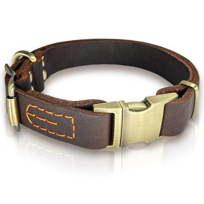 Leather Dog Collar with Metal Quick Release Buckle, Soft Genuine Cowhide Heavy Duty Metal Dog Collar Adjustable for Small Medium Large Dogs Pets. (L, Neck 16-26"(Release Buckle)) - size: L, Neck 16-26"(Release Buckle)