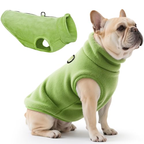 Idepet Dog Fleece Vest Sweater Zip Up Warm Pullover Dogs Jacket with D-Ring Leash Winter Cold Weater Coat Pet Sweatershirt Clothes Hoodie for Small Medium Dogs Boy Girl(Green,XXS) - color: Green, size: XXS