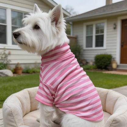 Turtleneck Dog Shirt Cute Doggie Embroidery Super Soft Dog Sweatshirt Stretchy Striped Puppy Pullover for Cats Small Medium Large Dogs (Pink Striped, Large) - color: Pink Striped, size: Large